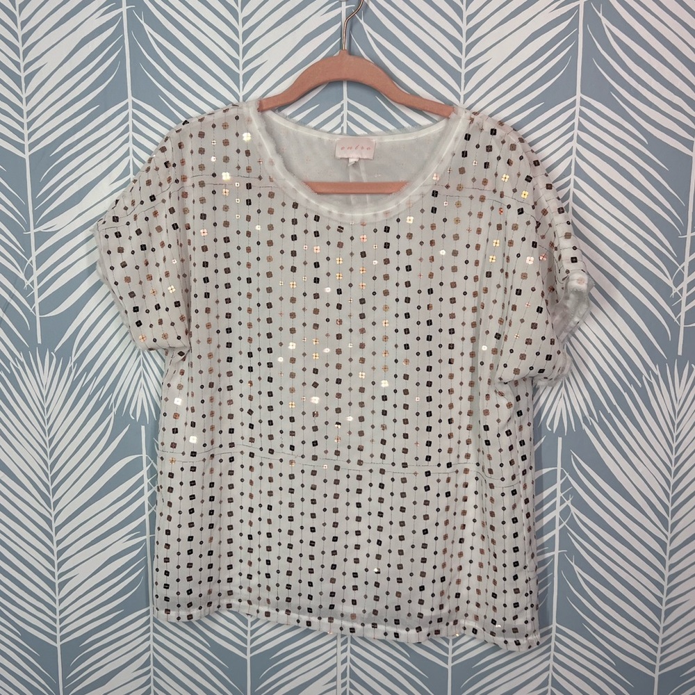 white and gold sequin tshirt blouse